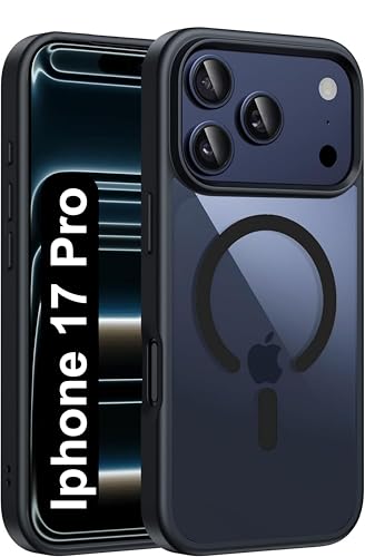 Image of SBMS Compatible iPhone 17 Pro Case,(Compatible with MagSafe) Non Yellow Military-Grade Drop Protection & Hard PC Back Cover Slim Transparent Anti-Scratch Shockproof Phone Case - Black