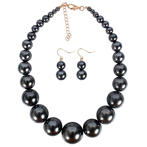 Large Style Big Imitate Pearl Strand Choker Necklace With Earrings Set