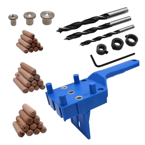 Buaak 41 Pcs Dowel Jig 6/8/10mm Wood Dowel Jig Kit Pocket Hole Jig Metal Sleeve Handheld Drill Guide Bit Tools Drill Guide Kit Doweling Hole Saw Tools for Exact Joinery (Blue)