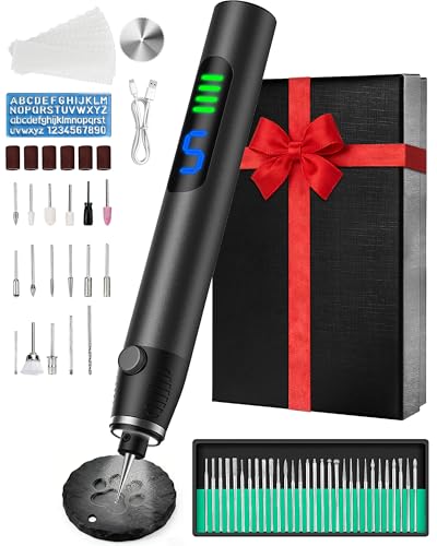 ZYOUO Electric Engraving Pen, Cordless Rechargeable Engraver with 5 Adjustable Speeds & 63PCS Engraving Bits, Handheld Etching Tool for Metal, Wood, Glass, DIY Craft & Personalized Gifts grey