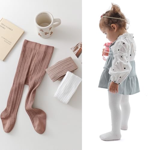 Image of EPEIUS Baby Girl Tights Cable Knit Cotton Seamless Footed Leggings 0-6Y