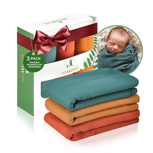 Image of Fern & Avery Baby Swaddle Blankets - Receiving Blankets for Boys & Girls - Lightweight Breathable Gender Neutral Baby Gift - Forest 3-Pack