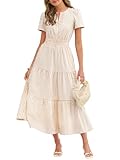 Caracilia Womens Summer Maxi Dresses 2026 Spring Casual V Neck Short Sleeve Gingham Flowy A-Line Beach Vacation Party Dress Light Yellow Gingham Medium