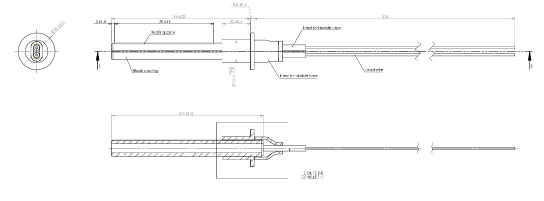 Bujía de cerámica para estufa de pellets compatible con MCZ/CADEL (96/76 mm – Ø11,55 mm – 300 W – brida)