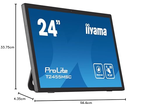 iiyama Ecran 24Tactile PCAP conceptions en Verre sans Cadre IPS 10points 1920x1080 5ms 400 CD/m² 1xDisplayport 1xHDMI HPs 2x1W 2xUSB / T2455MSC-B1
