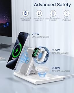 Wireless Charger,Foldable 3 in 1 Wireless Charger Stand for Apple Watch,Airpods Pro/3/2,Fast Wireless Charging Station for iPhone 17/Air/16/15/14/13/12/11/XS/XR/X/8（No Plug Included)