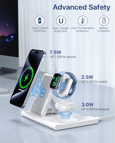 Wireless Charger,Foldable 3 in 1 Wireless Charger Stand for Apple Watch,Airpods Pro/3/2,Fast Wireless Charging Station for iPhone 17/Air/16/15/14/13/12/11/XS/XR/X/8（No Plug Included)
