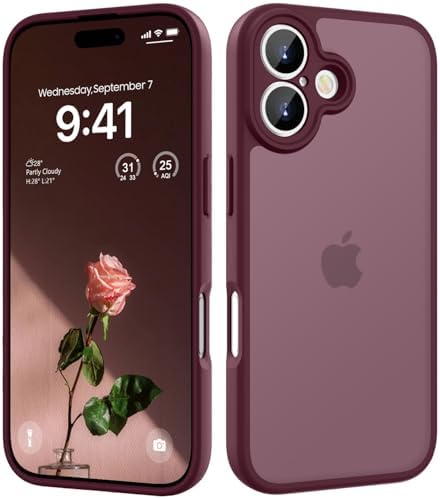 HGH für iPhone 17 Hülle, Dunkel Rot | Vollständiger Kameraschutz Stoßfest Kratzfest Anti-Fingerabdruck Transluzente Rückseite Matt Handyhülle für iPhone 17 Case