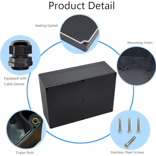 Otdorpatio Junction Box IP65 Waterproof ABS Plastic Electrical Project Case Power Junction Boxes, Project Box with 4 PCS M16 Cable Glands 10.35x7.17x3.74 inch (263 x 182 x95 mm) - Thumbnail 5