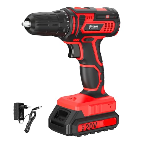 Casals - Taladro Percutor a Batería | 20V 2.0Ah Ion Litio | 18 Niveles de Par | 1400rpm 30Nm | 3en1 (Atornillador/Taladro/Percutor) | Recarga Intercambiable Extraíble