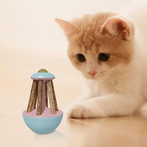 Image of cature Care by Nature Interactive Cat Catnip Toy - Cat Tumbler Toy With Catnip Ball And Silvervine Stick, Teeth Cleaning Chew Toy For Kitten, Fun Toy For Cat Exercise & Molar Tools (Pink)