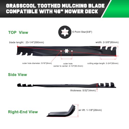 Grasscool 942-04290-X Mulching Blade for Cub Cadet 46" Deck Mower Replace for 942-04290 942-04244 742-04244 742-04290 (6 Point Star Mounting Hole)