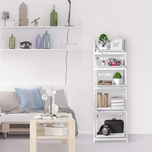 FutureCharger Ladder Shelf, 5-Tier Foldable Wood Bookshelf, Industrial Bookshelf, Ladder Bookcase Free Standing Organizer Storage Shelves Flower Plant Stand Rack for Living Room Bedroom Balcony Office - Thumbnail 2