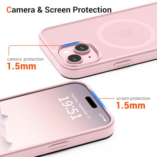 vnnink for iPhone 15 Case,iPhone 14/iPhone 13 Case, Magnetic Matte Military Grade Drop Protection Translucent Cell Phone Cover,Rugged Shockproof Cover,Light Pink - image 6