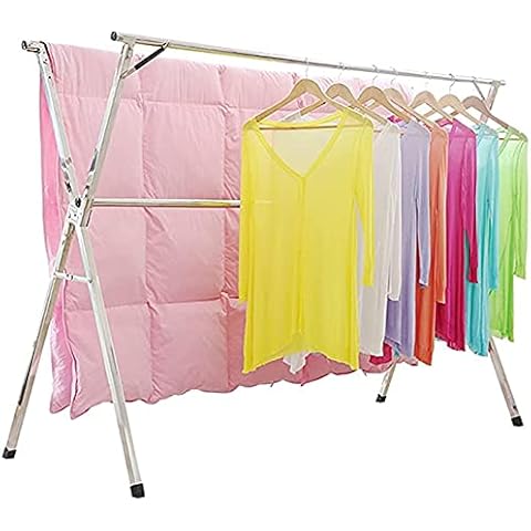 SHAREWIN Clothes Drying Rack Laundry Clothing Foldable Hanging Cloth Drying Racks Stainless Steel Collapsible Garment Rack Space Saving for Indoor Outdoor Free Installed Hanger Heavy Duty Cover