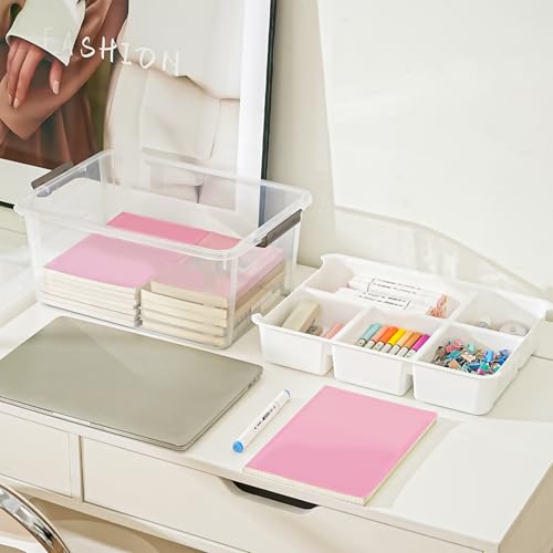 Image of Stebopum 17 QT Plastic Storage Box with Removable Tray Art Supply Craft Organizers and Storage Stackable Storage Container for Organizing Bead, Tool, Sewing, Book, Crayon, Playdoh(Clear)