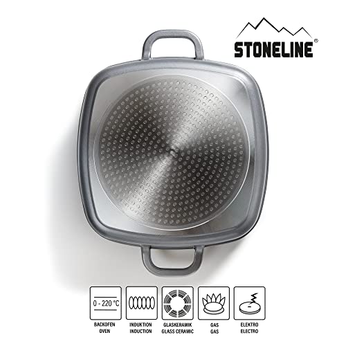 STONELINE Servierpfanne Eckig 24 cm - Induktion mit Deckel, Aroma Funktion, Grau