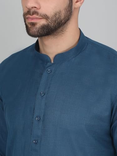 Image of KRAFT INDIA Men's Cotton Solid Kurta With Drawstring Pyjama Set