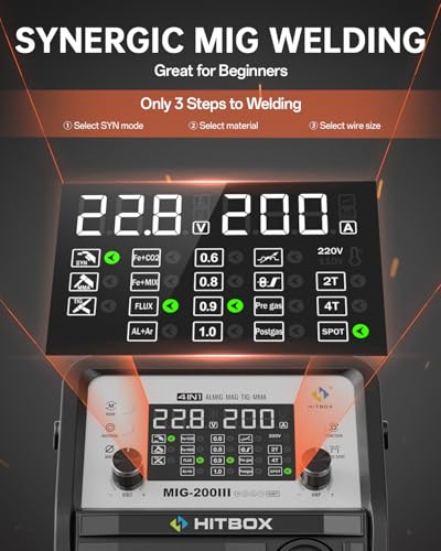 Image of HITBOX Aluminum MIG Welder Welding Machine, 200A 110V 220V Gas & Gasless MIG Welder Machine, 7 in 1 Multi Process Welding Machine with MIG /Stick /Lift TIG /Spot /Spool Gun