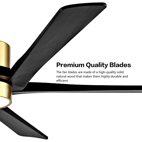 WINGBO 64 Inch DC Ceiling Fan with Lights and Remote Control, 5 Reversible Carved Wood Blades, 6-Speed Noiseless DC Motor, Modern Ceiling Fan in Brass Finish with Balck Blades, ETL Listed by WINGBO - Used condition - Image 5