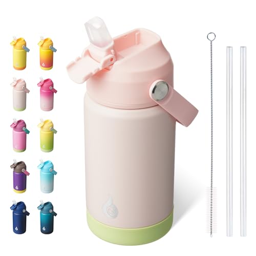 Image of BJPKPK Insulated Water Bottle with Straw Lid, 12oz Thermo Water Bottles, Flex Handle & Non-slip Boot, BPA Free Leak Proof Stainless Steel Metal Thermo, Tumblers, Cups,Pearl Pink