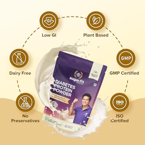 Image of Sugar.Fit Diabetic Protein Powder Vanilla 350g | Plant-Based, Vegan, Sugar Free Protein | Helps Manage Blood Sugar & Weight | High Fiber Pea Protein Isolate for Diabetic Men & Women