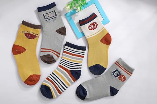 Image of Colourful Socks for Kids, Crew length, Soft Pure Cotton, Lightweight & Breathable, 1 to 9 Years, Pack of 5, Designer socks