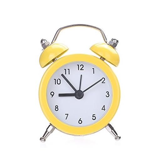 jieGorge Alarm Clock, Retro Twin Bell Silent Alloy Stainless Metal Alarm Clock, Loud Vintage Alarm Clock for Heavy Sleepers (Yellow)