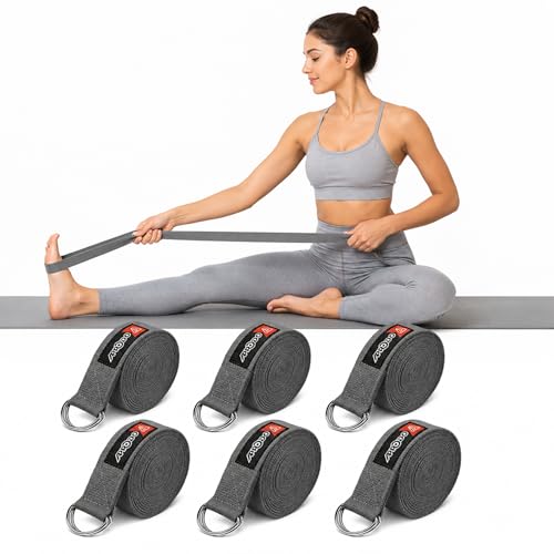 Image of Aprodo Yoga Strap (6 /8 /10 Feet Size Option) 1.5 inch Width 100% Cotton Straps with Adjustable D-Ring Buckle, Best for Yoga, body Flexibility & General Fitness