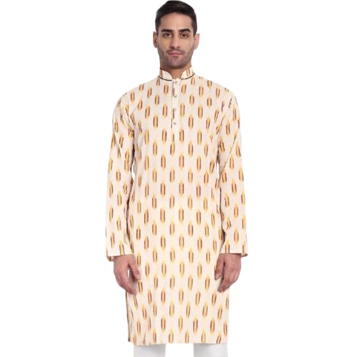 Men’s Long Kurta in Cream Ikat Pattern Ikat/Cotton – Ethnic Wear for Festive & Traditional Occasions, Regular Fit-image-29