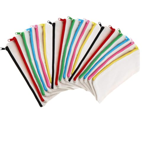 20 Pack Canvas Colorful Zipper Bags, Blank DIY Craft Bag Canvas Pen Case Blank Makeup Bags - Canvas Pencil Bag Cotton Canvas Cosmetic Bag Multi-Purpose Travel Cosmetic Bag 8.3 × 4.7 Inch