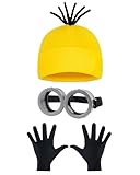 YushengTai 3 Stück Karneval Kostüm Set für Cosplay, Film Kostüm mit Steampunk Brille Gelbe Mütze Schwarze Handschuhe, Karneval Kostüm Set Cosplay Gelbe Filmfiguren für Erwachsene Kinder