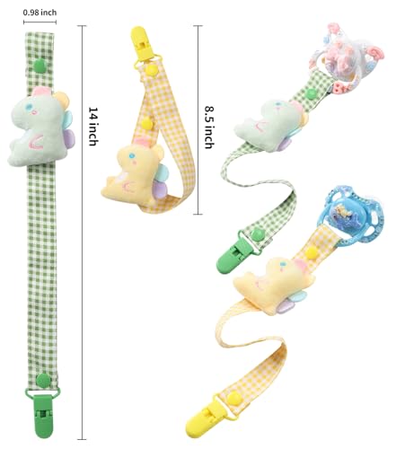Image of CutiePlusU Pacifier Clip Big Size Anyard Holder Clips 2 Pack Green Yellow