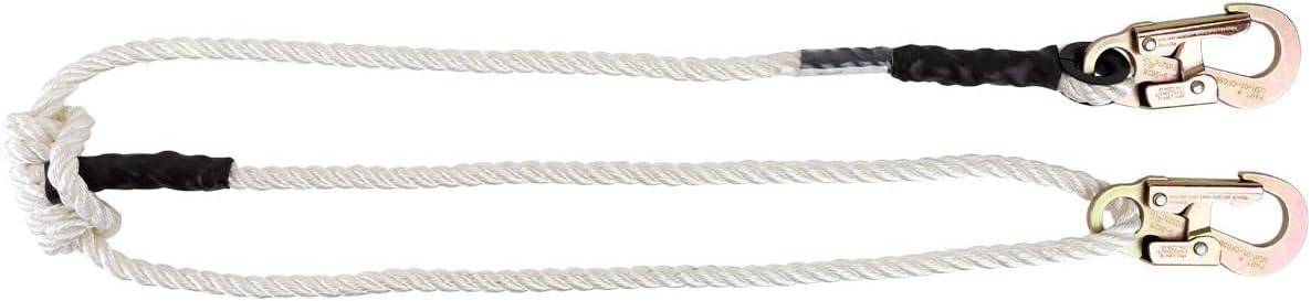 Pelican Rope Adjustable Rope Lanyard (4 feet - 7 feet) - 3-Strand Twisted Polyester Rope (1/2 inch), Hand-Spliced Eyes, Low Stretch, Chemical/Abrasion Resistant - for Fall Protection, Arborist Work