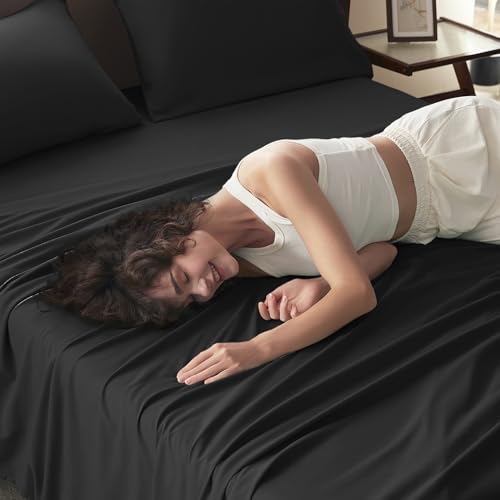 Image of Twin Size 4 Piece Sheet Set - Comfy Breathable & Cooling Bed Sheets Set, Soft and Wrinkle Free, Deep Pockets, Easy & Secure Fit, Hotel Luxury Bedding - Oeko-Tex - Black