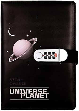 NectaRoy A5 Lockable Diary, PU Leather Password Notebook(Universe Planet), Secret Travel Journal with Lock for Office School Supplies Student Stationery Birthday Gift, 210x145mm