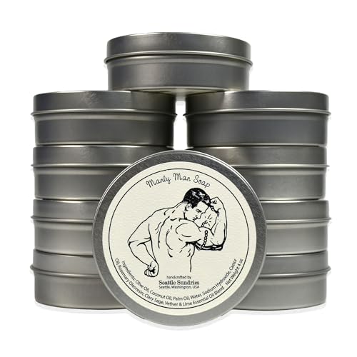 Seattle Sundries Manly Man Soap Bar Bundle- 10x (4oz) Handmade Natural Mens Bar Soap in a Low Waste Gift Tin, Classic Masculine Scent - Spouse Gift for Him