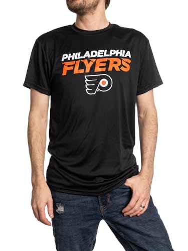 Calhoun NHL Mens Alternate Team Logo Moisture Wicking Performance Rashguard Short Sleeve T-Shirt (Philadelphia Flyers X-Large)