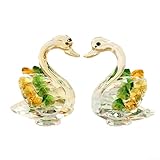 Dolvitrny Kristallschwan Ornament für Wohnkultur Figur, weißer Kristall-Tier-Dekoration für Wohnzimmer, Schlafzimmer, Arbeitszimmer, Hochzeit, 3 x 6,5 cm (2 Stück) (Grün Gelb)