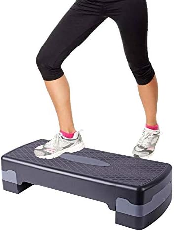 TJC Aerobic Exercise Step Platform Training Fitness Workout Step with 3 Levels - Black and Grey,