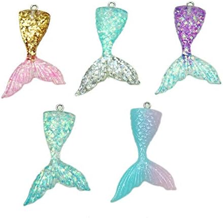 Monrocco 20 Pcs Gradual Mermaid Tail Resin Fittings Key Clasp Earring Hanging Charms Necklace Pendant Keychain Charms for DIY Decoration