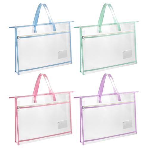 Image of 4 Pcs A3 Portable Project Bags for Quilting, Clear Mesh Sewing Project Bag with Zipper Handle Clear Design Art Supply Bag for Quilting Knitting Stitching Artworks Embroidery