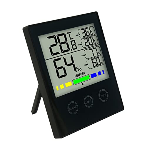 CAXUSD Digitales Kabelloses Hygrometer Mit Touchscreen Und Hintergrundbeleuchteter Anzeige Misst Temperatur Und Luftfeuchtigkeit Im Innenbereich Batteriefrei Geeignet Für Babyzimmer Büro
