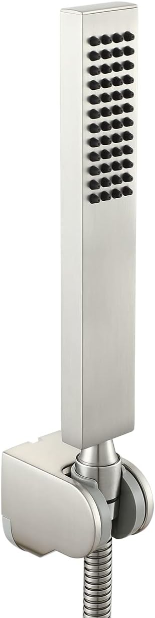 Asyas Solid Brass Hand Held Shower Sprayer Head with Adjustable Wall Connector Shower Holder and Hose Set Chrome High Pressure Square