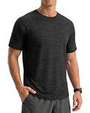 MAGCOMSEN Sport Tshirts Herren Stretch Funktionsshirt Atmungsaktiv Trainingsshirts Schnelltrocknend Outdoor Laufshirt Meliert Sommershirts für Sport Schwarz XXL