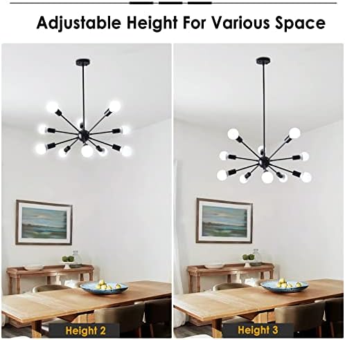 ASHUAQI Black Industrial Ceiling Lights, 10-Light Sputnik Chandelier, Modern Ceiling Light Fixture Vintage Pendant Lighting for Living Room Bedroom Dining Room Kitchen Hallway