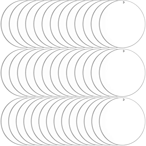 Duufin 40pcs Acrylic Ornament Blanks, 4 Inch Clear Circle Discs with Hole, Craft & DIY Project