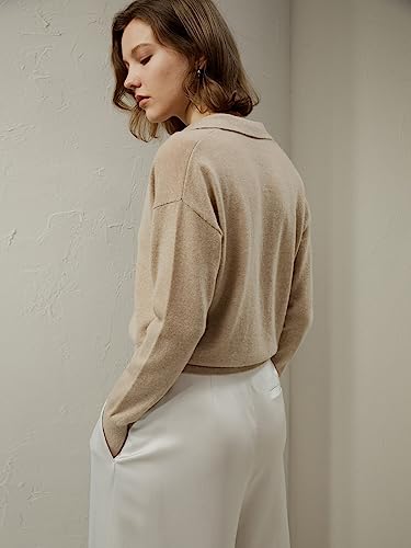 Image of LilySilk 100% Cashmere Sweater for Women Polo Shirt Style Pullover V Neck Lightweight Soft Long Sleeve Knit Tops