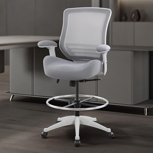 Image of BOLISS 400lbs Mesh Ergonomic Office Drafting Chair Big Adjustable Foot Ring Height Adjustable Armrest (Grey)