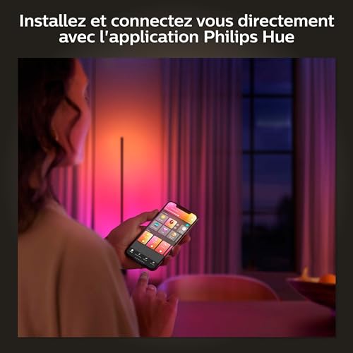 Philips Hue White and Color Ambiance, Lampadaire Gradient Signe Noir, Lampe sur pied avec Bluetooth, Luminaire compatible avec Alexa, Google Assistant et Apple Homekit